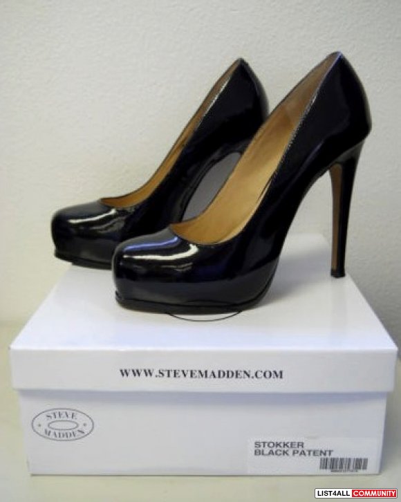 STEVE MADDEN Stokker 5" Black Patent Heels w/1" Platform Shoes 7.5/8