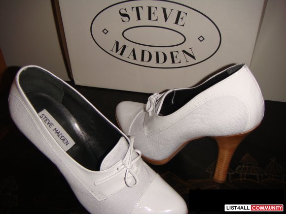 STEVE MADDEN White Canvas/Patent Oxford 4.5" Heels Shoes 8/8.5
