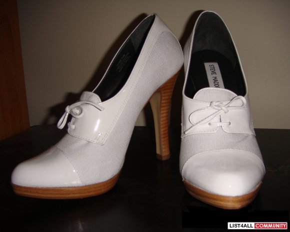 STEVE MADDEN White Canvas/Patent Oxford 4.5" Heels Shoes 8/8.5