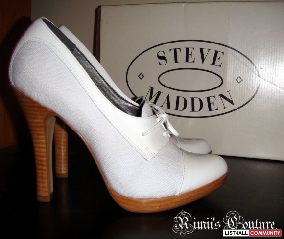 STEVE MADDEN White Canvas/Patent Oxford 4.5" Heels Shoes 8/8.5