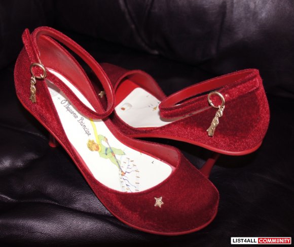 MELISSA Red Velvet Rock Princess 3" PVC Heels Pumps Shoes 8