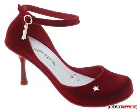 MELISSA Red Velvet Rock Princess 3" PVC Heels Pumps Shoes 8