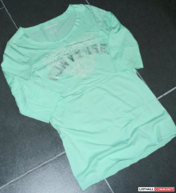 CONVERSE Mint Green 3/4 Sleeve Logo Graphic Tee Shirt/Top Women's S/M