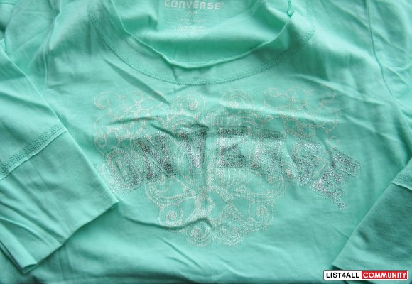 CONVERSE Mint Green 3/4 Sleeve Logo Graphic Tee Shirt/Top Women's S/M