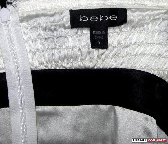 BEBE Smocked Ruffle Empire Waist White+Black Tunic Top Womens