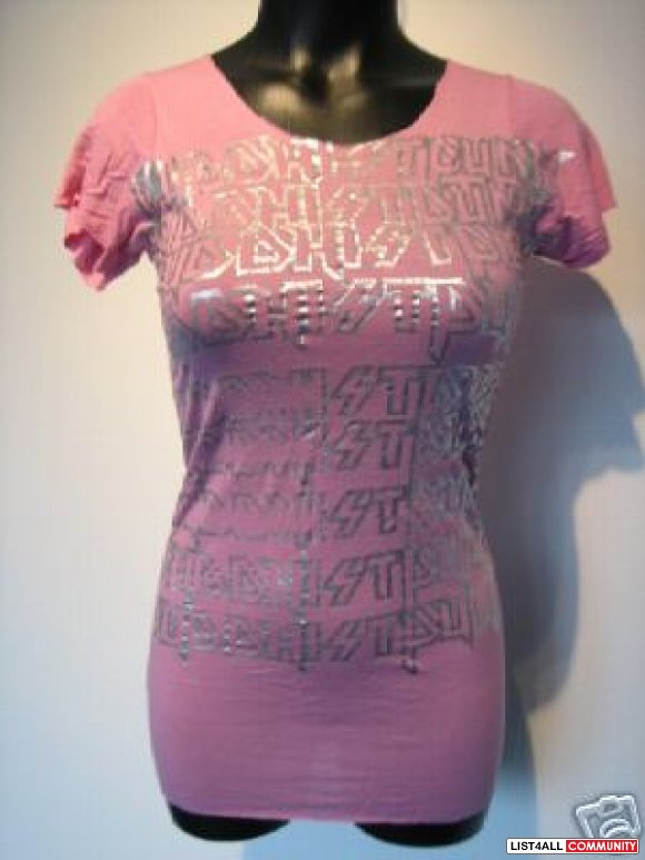 BUDDHIST PUNK Pink+Silver Sexy Slim Fit Top/Tee Womens S