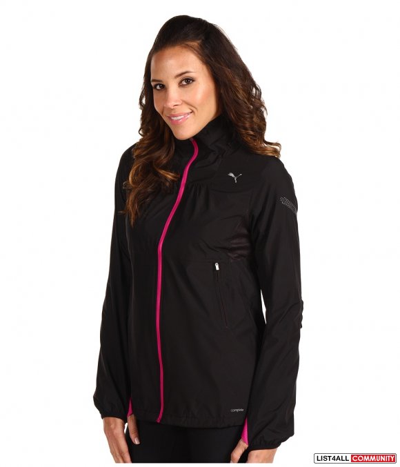 PUMA Black + Pink Full-Zip Windbreaker Running Jacket Women's M