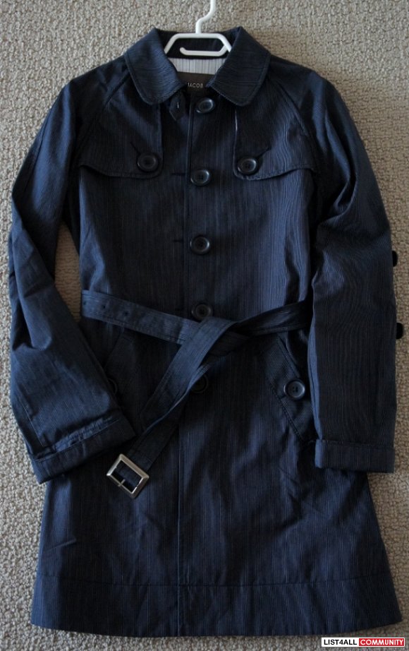 JACOB Long Navy Blue Trench Coat/Jacket Womens Small/Medium