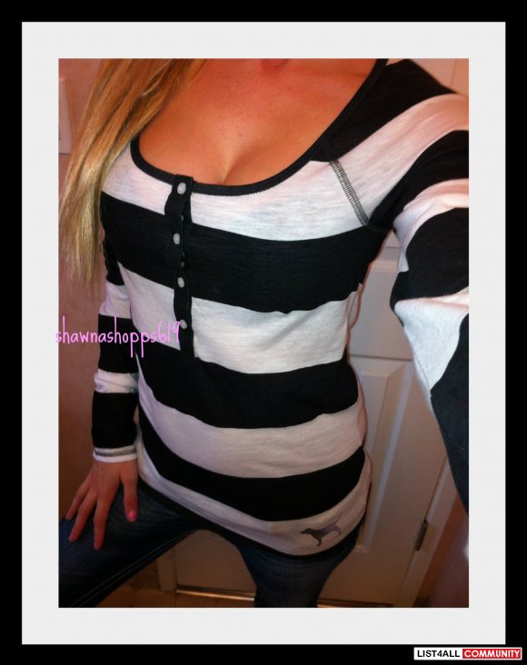 VICTORIA'S SECRET Long SleevePINK Logo Henley Tops Shirt Tee S/M/L