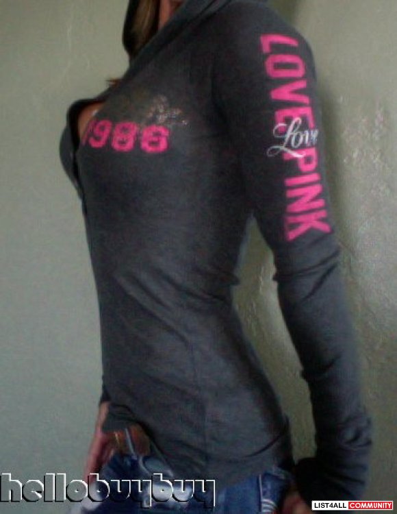 VICTORIA'S SECRET Long SleevePINK Logo Henley Tops Shirt Tee S/M/L