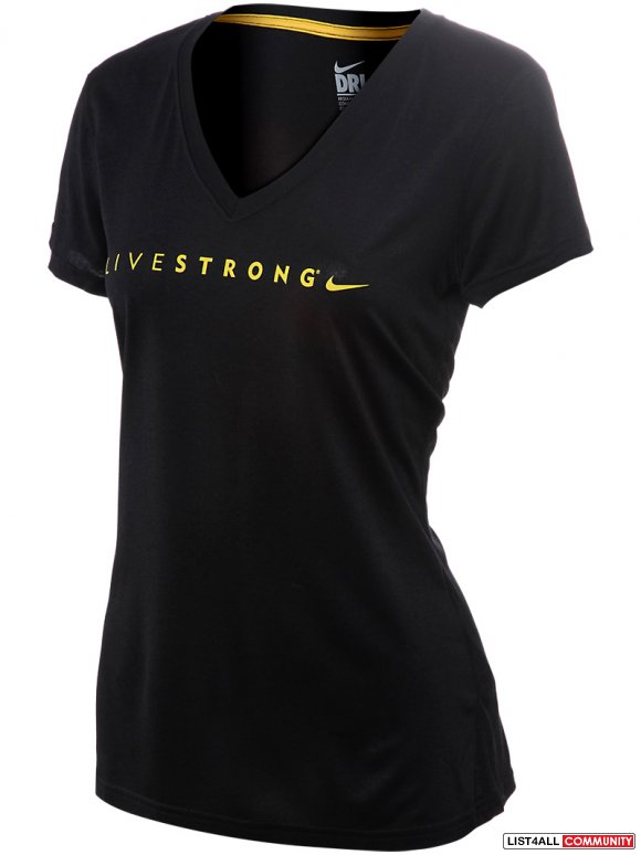 NIKE LIVESTRONG Dri-Fit Black V-Neck Logo Tee Shirt Women's M