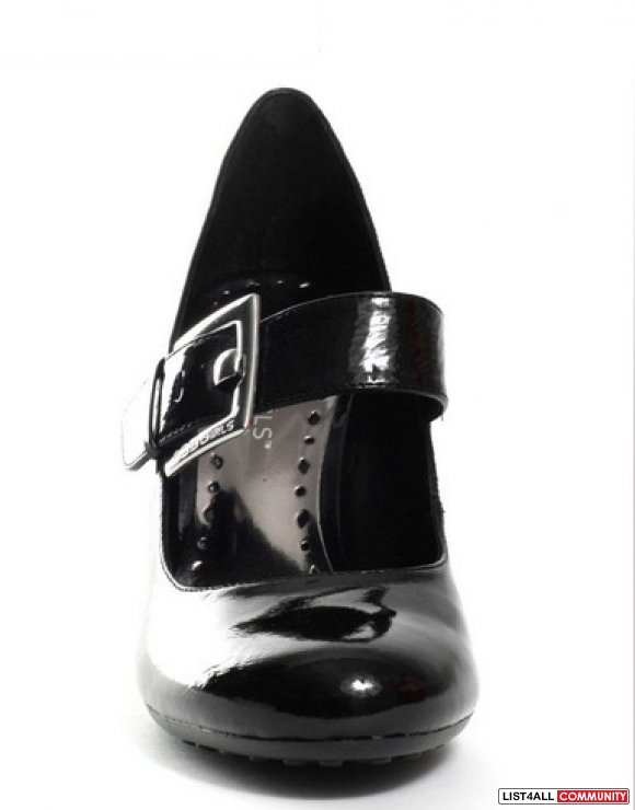 BCBG Patent Black Leather Mary Jane 3.5" Wedge Heels Shoes 8.5