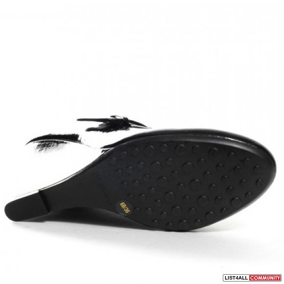 BCBG Patent Black Leather Mary Jane 3.5" Wedge Heels Shoes 8.5