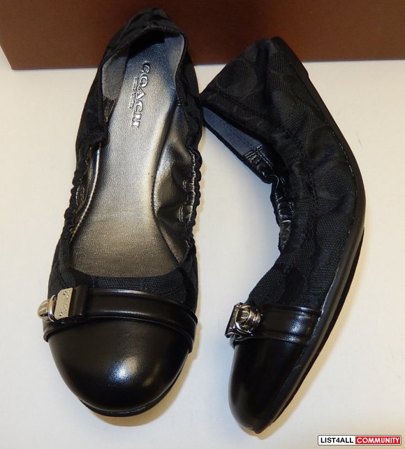 COACH Black Jacquard Logo Leather Ballet Flats Shoes COACH Black Jacquard Logo Leather Ballet Flats Shoes