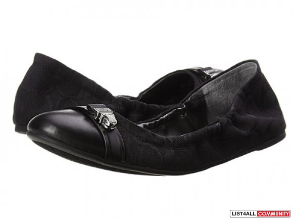 COACH Black Jacquard Logo Leather Ballet Flats Shoes Womens 8