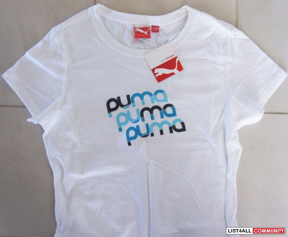 PUMA White Logo Short Sleeve Cotton Tee Shirt Top Women's L