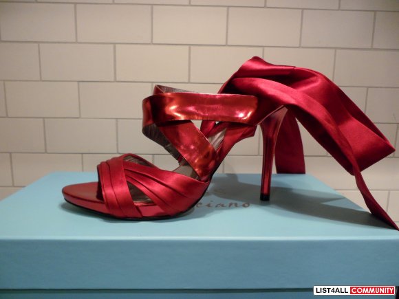 marciano red satin tie up heels