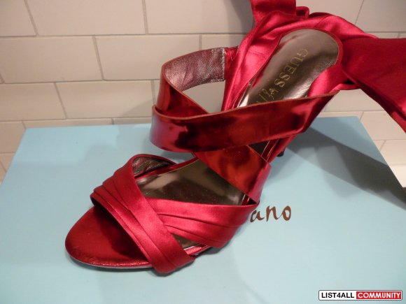 marciano red satin tie up heels