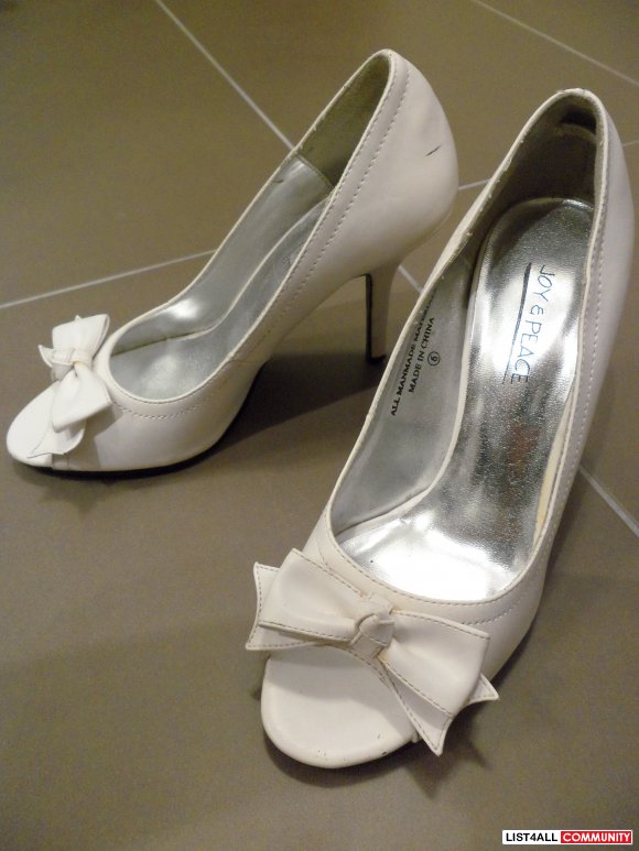 sterling-joy&peace white bow open toe heels