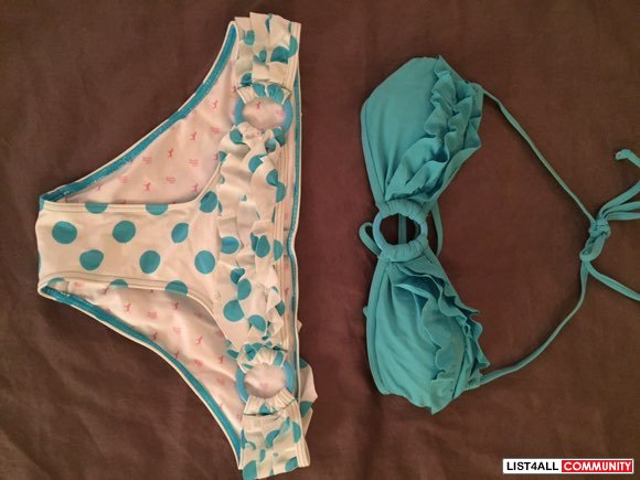 victoria secret blue/white ruffled bikini set