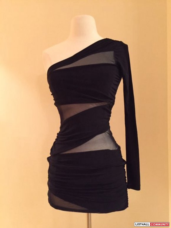 Black one sleeve mesh dress