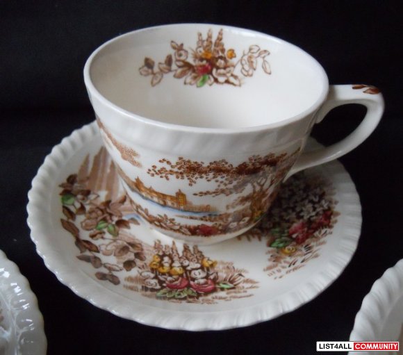 Johnson Bros. CASTLE ON THE LAKE cups and saucers - $7.50 each