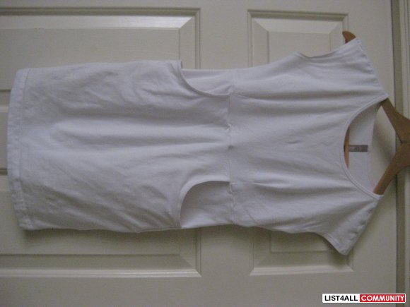 White Stretch Long Capped Sleeve T with pockets