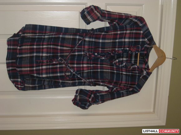 H&M MOMMA Plaid Tunic, button up with belt