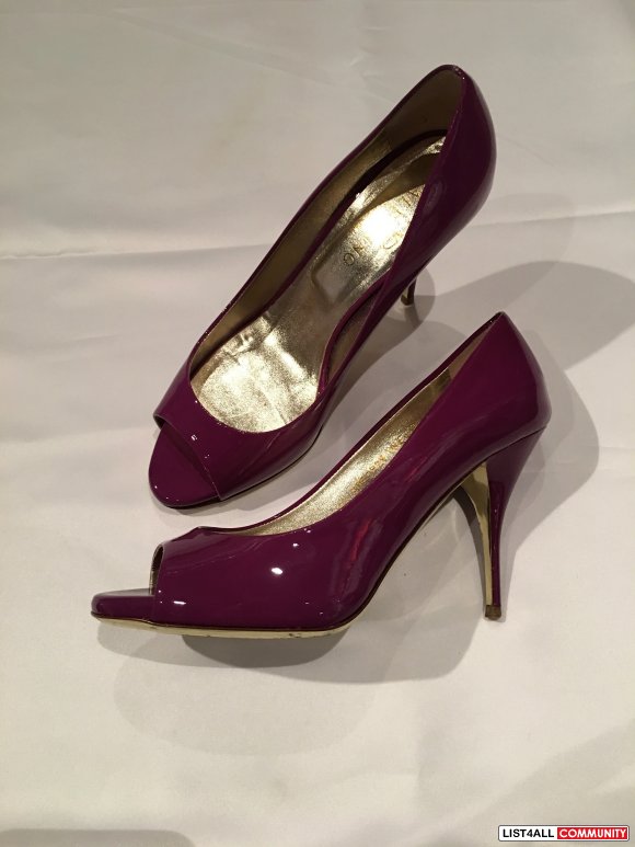 Valentino Purple Patent Peep Toe Pumps Size 38.5