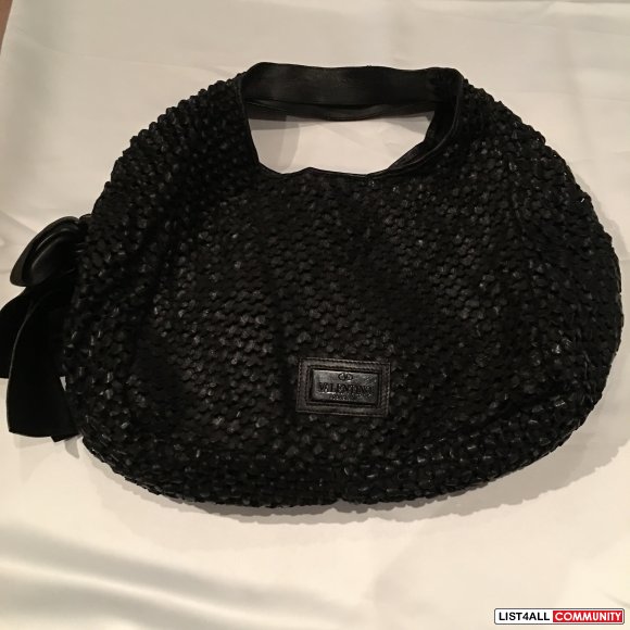 Valentino Black Leather Woven Nuage Handbag