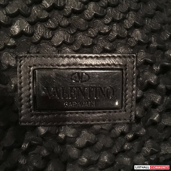Valentino Black Leather Woven Nuage Handbag