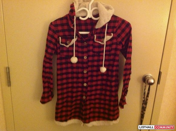 Long Red/Black Plaid Shirt w/Hood