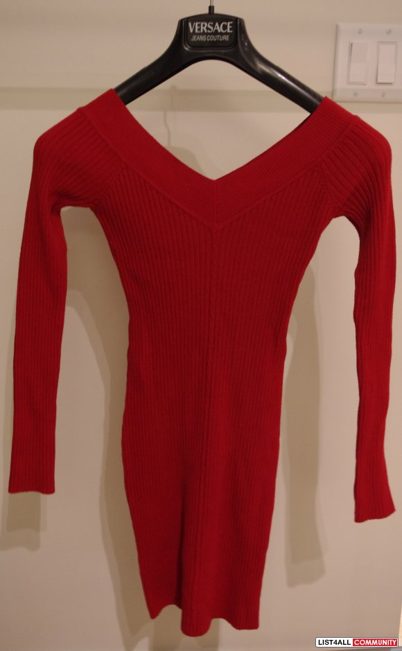 Tight Red Long Sleeve Knit Mini Dress - Size Extra Small XS