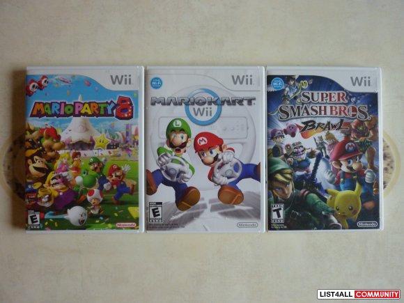 Wii GAMES ( Mario Kart, Smash Bros, Mario Party 8 )
