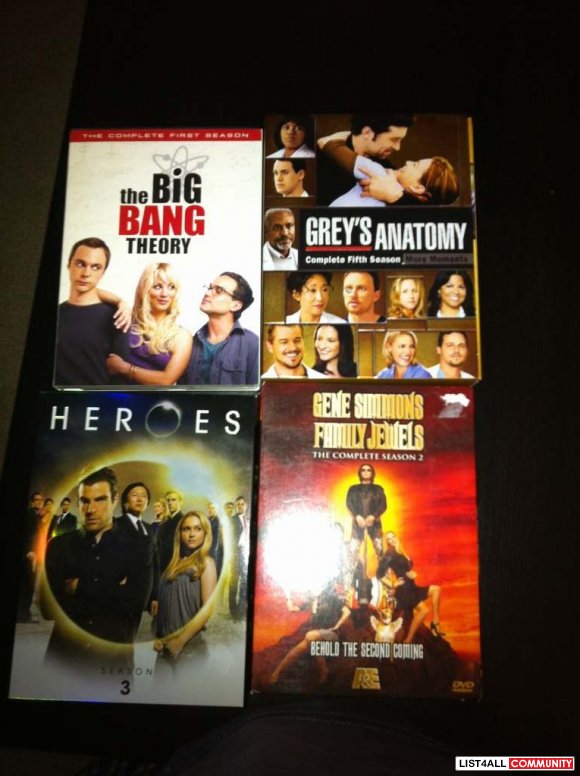 Big bang theory S01, greys anatomy S05, Heroes S03, Gene simmons S02