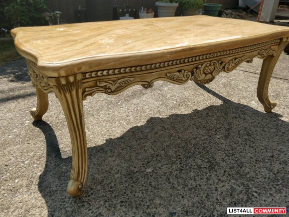 Solid Wood and Real Marble Coffee Table - $650