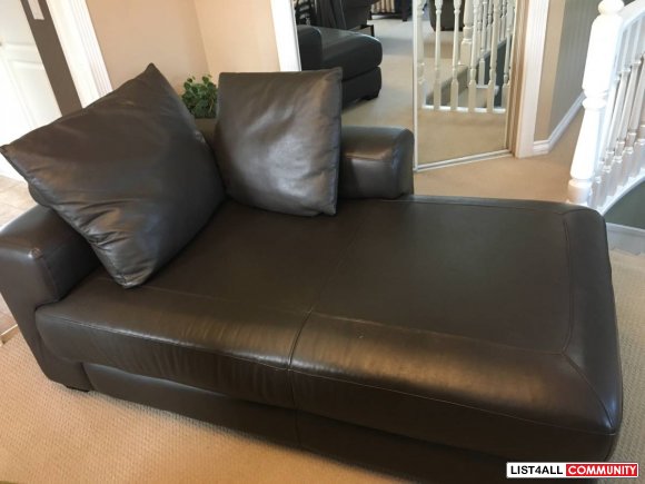 Brown Leather Chaise Sofa - $