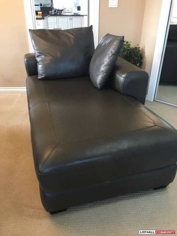 Brown Leather Chaise Sofa - $