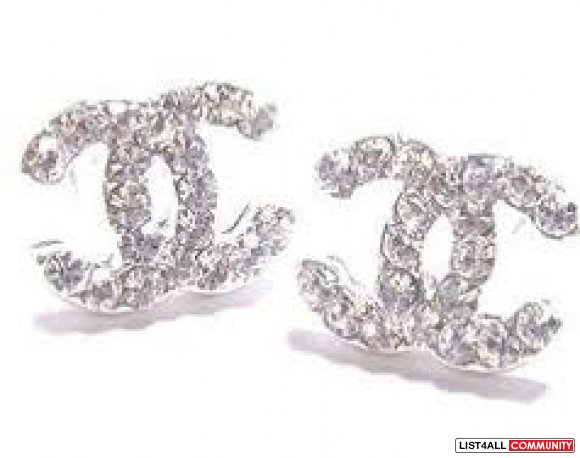 Sparkling Swarovski Crystal Chanel Double C Stud Earrings Medium Sparkling Swarovski Crystal Chanel Double C Stud Earrings Medium Size