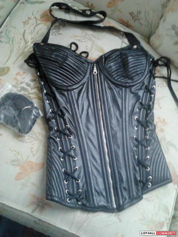victorian style leather corset with halter staps