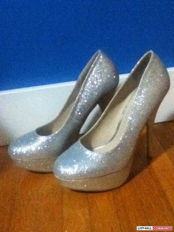 silver glitter heels size 9