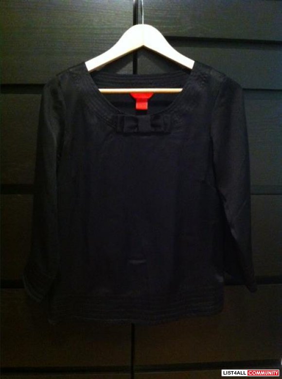 100% Silk Black Bow Shirt Size XS