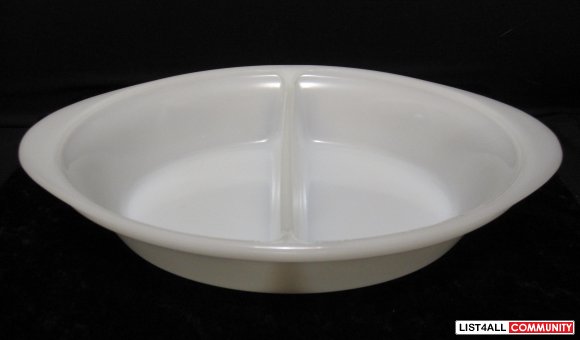 Vintage Glasbake Milk Glass Divided Casserole Dish