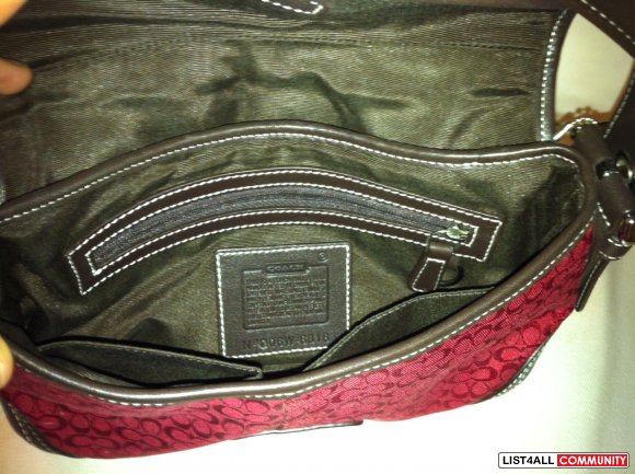 Authentic Coach SOHO red canvas brown leather Bag