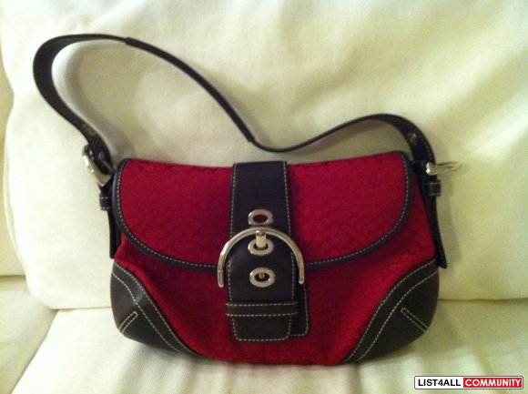 Authentic Coach SOHO red canvas brown leather Bag