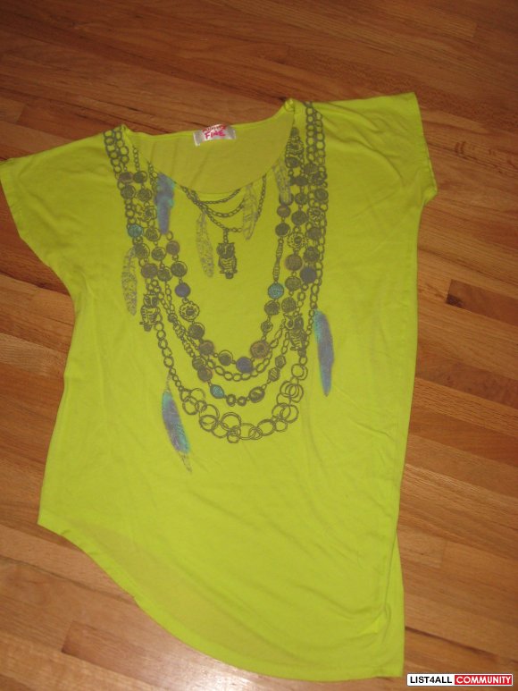 Mighty Fine Neon Green Owl Necklace Tee