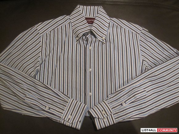 Franceschini Blue/White Striped Button-Up Shirt.