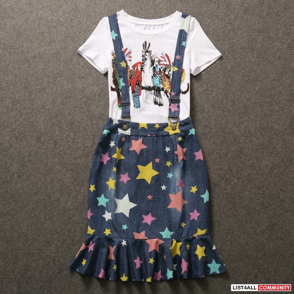 T-shirt with print suspender overalls