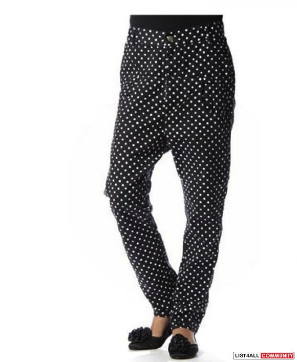 Black pants with white dots