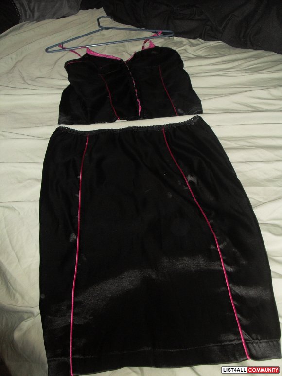 black and pink satin top and skirt - size s